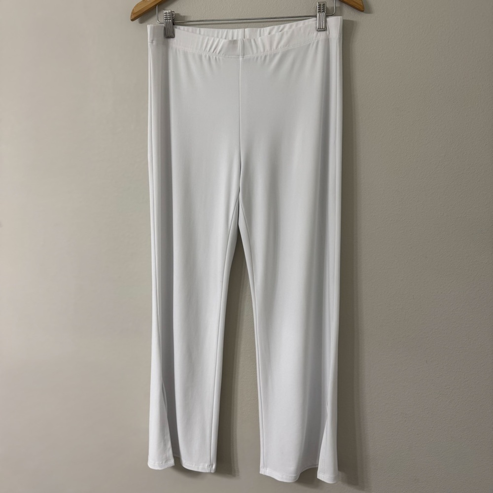 Clara Sunwoo White Cropped Ankle Pants | Pull-On Stretch Knit | Size M